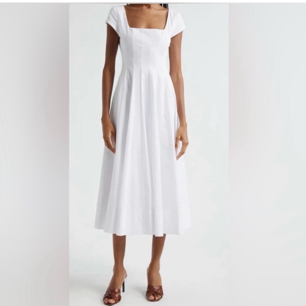 STAUD Wells Short Sleeve Dress in White Size 14